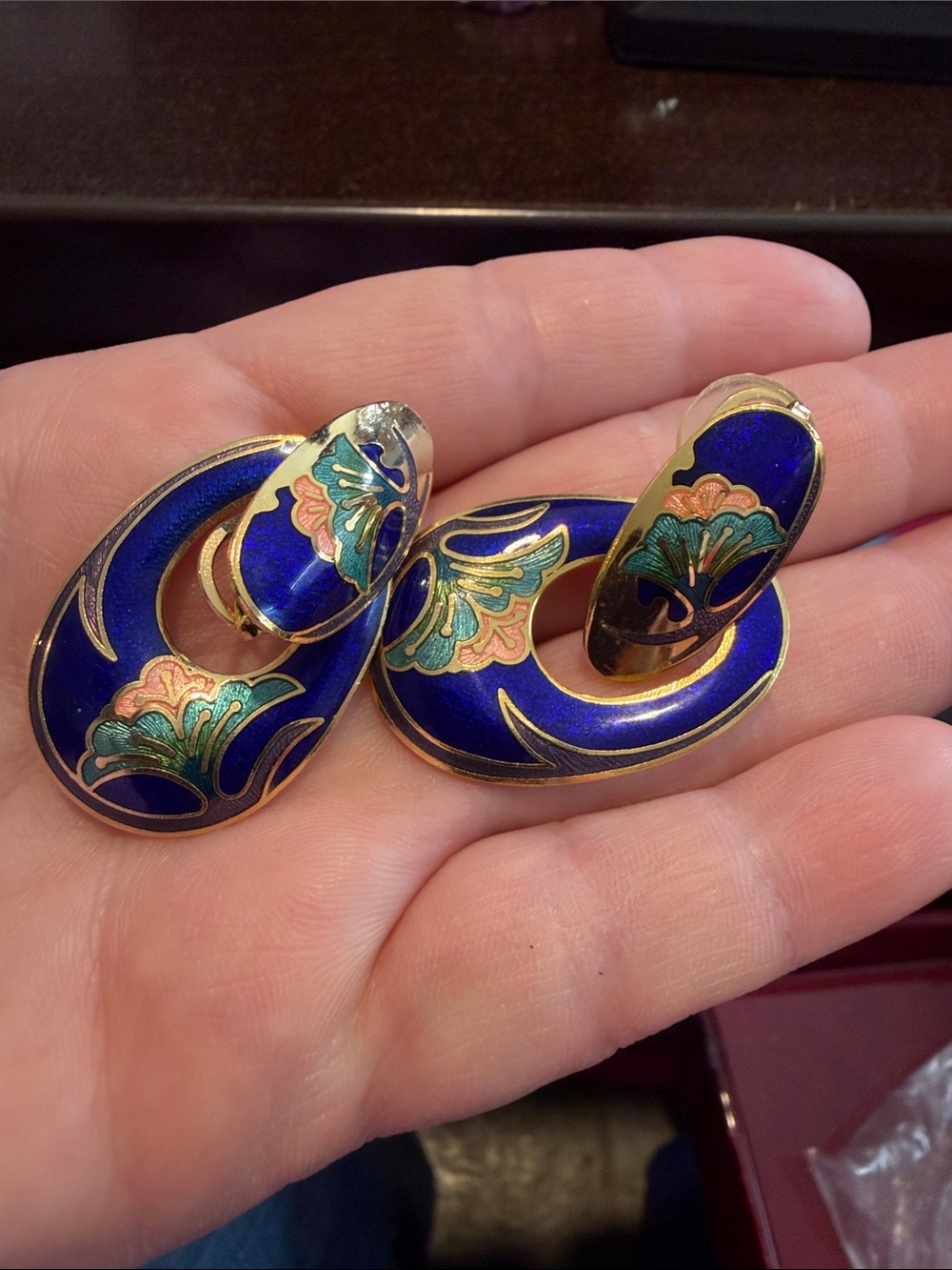 vintage cobalt blue cloisonné enamel earrings